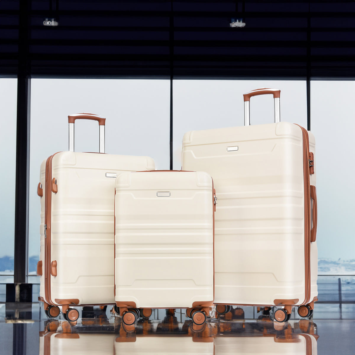 Luggage Sets New Model Expandable ABS Hardshell 3pcs Clearance Luggage (Beige and Brown)