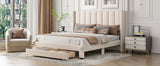 Queen Size Storage Bed Velvet Upholstered Platform Bed with a Big Drawer - Beige - V.I.P Digital Presence