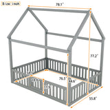 Full Size Wood House Bed with Fence and Door, Gray - V.I.P Digital Presence