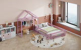 Wooden Full Size Children's Bed with Detachable Headboard and Integrated Clothes Drying Rack, Pink - V.I.P Digital Presence
