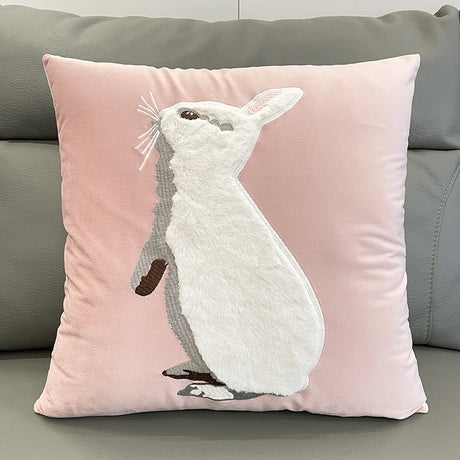 Soft Rabbit Pillow Cover Sofa Cushion Velvet Embroidered Pillow Girl's Heart Pink Cartoon Pillow Cover Cute - V.I.P Digital Presence