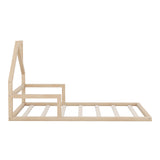 Twin Size Wood Floor Bed with House-shaped Headboard   Natural