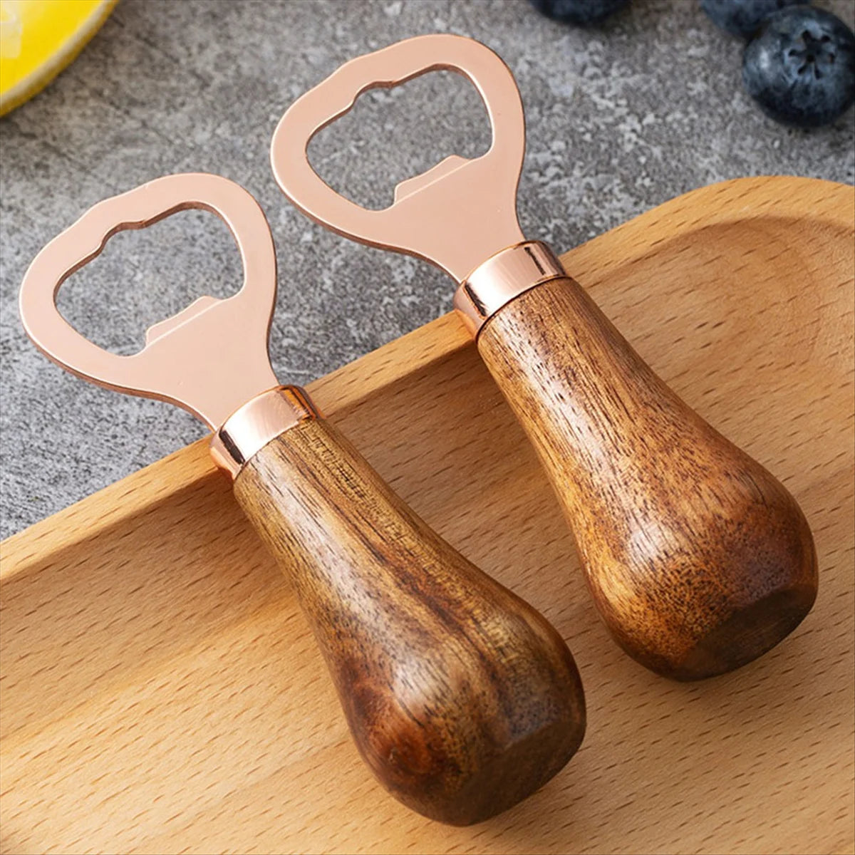 Stainless Steel Beer Bottle Opener with Wood Handle, Kitchen Tools, Anniversary Wedding Gift Rose Gold - V.I.P Digital Presence