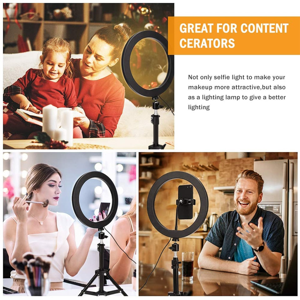 Video Youtube Lámpara de luz de anillo de relleno Live COOK 26CM Fotografía Iluminación Teléfono Anillo de luz Trípode Soporte Foto Led Selfie Bluetooth