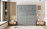Full Size Murphy Bed Wall Bed with Top Cabinets,Gray - V.I.P Digital Presence