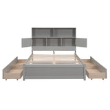 Full Size Platform Bed with Storage Headboard, Charging Station and 4 Drawers, Gray - V.I.P Digital Presence