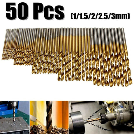 50Pcs Titanium Coated Drill Bits HSS High Speed Steel Drill Bits Set Tool High Quality Power Tools 1/1.5/2/2.5/3mm - V.I.P Digital Presence