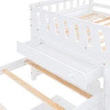 L-shaped Space-Saving Twin Loft and Twin Platform Bed with 7 Drawers and Full Guardrails(WHITE) - V.I.P Digital Presence