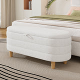 Elegant Upholstered Sherpa Fabric Storage Ottoman with Wood Legs, Storage Bench for Bedroom, Living Room, White - V.I.P Digital Presence