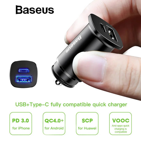 Baseus 30W Dual USB C PD Quick Charge QC 4.0 Car Charger For Mobile Phone Charger Fast USB PD Type C AFC SCP Car Phone Charger - V.I.P Digital Presence