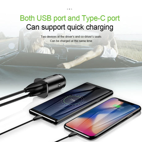 Baseus 30W Dual USB C PD Quick Charge QC 4.0 Car Charger For Mobile Phone Charger Fast USB PD Type C AFC SCP Car Phone Charger - V.I.P Digital Presence