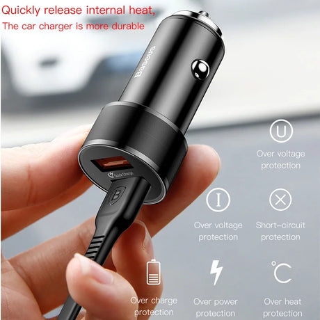 Baseus 36W Dual USB Quick Charge QC 3.0 Car Charger For iPhone USB Type-C PD Fast Charger Mobile Phone Quick Charger Car-Charger - V.I.P Digital Presence
