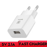 Cargador USB dual Baseus de 5 V y 2,1 A para teléfono, carga rápida, portátil, enchufe europeo, adaptador de viaje, cargador de pared. 