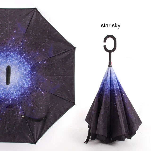 C Handle Windproof Reverse Folding Umbrella Man Women Sun Rain Car Inverted Umbrellas - V.I.P Digital Presence