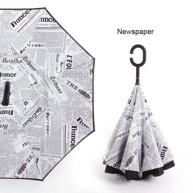 C Handle Windproof Reverse Folding Umbrella Man Women Sun Rain Car Inverted Umbrellas - V.I.P Digital Presence