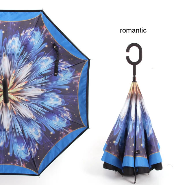 C Handle Windproof Reverse Folding Umbrella Man Women Sun Rain Car Inverted Umbrellas - V.I.P Digital Presence