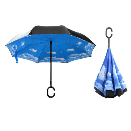 C Handle Windproof Reverse Folding Umbrella Man Women Sun Rain Car Inverted Umbrellas - V.I.P Digital Presence
