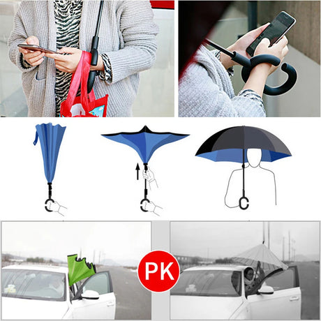 C Handle Windproof Reverse Folding Umbrella Man Women Sun Rain Car Inverted Umbrellas - V.I.P Digital Presence