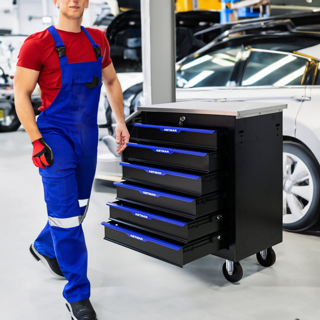 7 DRAWERS MULTIFUNCTIONAL TOOL CART WITH WHEELS-BLACK+BLUE - V.I.P Digital Presence