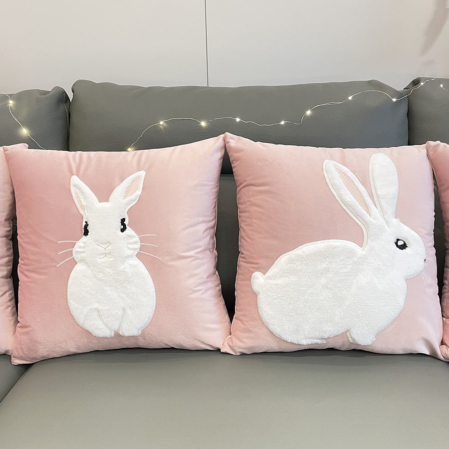 Soft Rabbit Pillow Cover Sofa Cushion Velvet Embroidered Pillow Girl's Heart Pink Cartoon Pillow Cover Cute - V.I.P Digital Presence