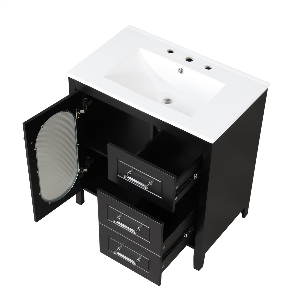 30" Bathroom Vanity with Sink, Bathroom Vanity Cabinet with Two Drawers and Door, Adjustable Shelf, Solid Wood and MDF, Black - V.I.P Digital Presence
