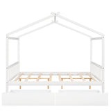 Full Size House Platform Bed with Two Drawers Headboard and Footboard,Roof Design White