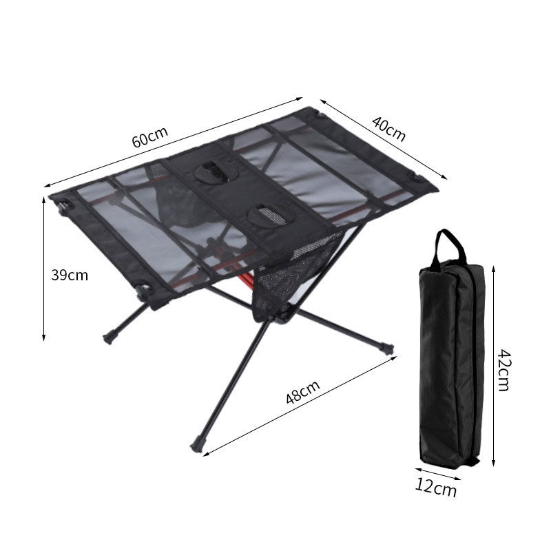 Mesa plegable ultraligera para acampar al aire libre, portátil, para barbacoa, picnic, con agujero para taza y bolsa para teléfono móvil, mesa pequeña