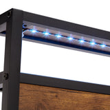 Large metal bed frame with wooden headboard and USB foot pedal, charging station, 2 drawers, LED lights, no need for box spring - V.I.P Digital Presence