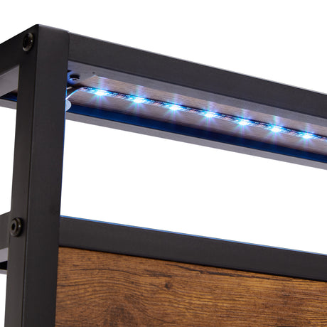 Large metal bed frame with wooden headboard and USB foot pedal, charging station, 2 drawers, LED lights, no need for box spring - V.I.P Digital Presence