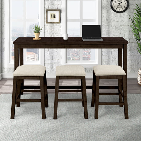 TOPMAX 4 Pieces Counter Height Table with Fabric Padded Stools, Rustic Bar Dining Set with Socket, Brown - V.I.P Digital Presence