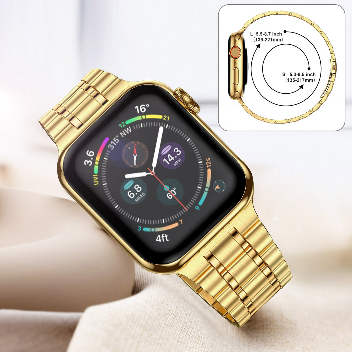 Suitable For Apple Watch S 3 4 5 iwatch S 7 8 9 Stainless Steel Metal Fine Steel Watch Chain With Five Beads - V.I.P Digital Presence