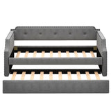 Upholstered Daybed with Trundle, Wood Slat Support,Upholstered Frame Sofa Bed   Twin Gray