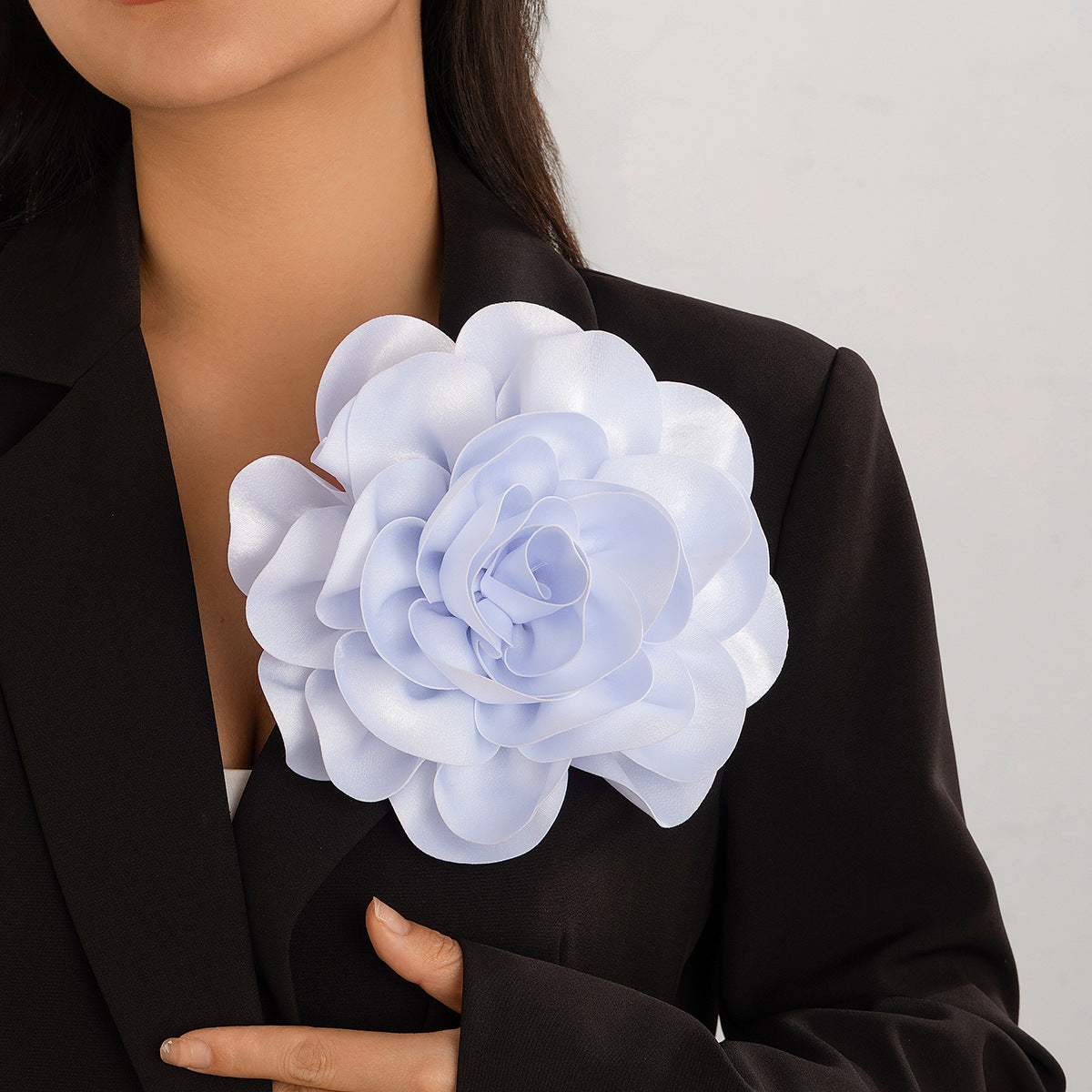 Hot selling satin fabric exaggerated large flower brooch duckbill clip dual-purpose rose chest flower pin - V.I.P Digital Presence