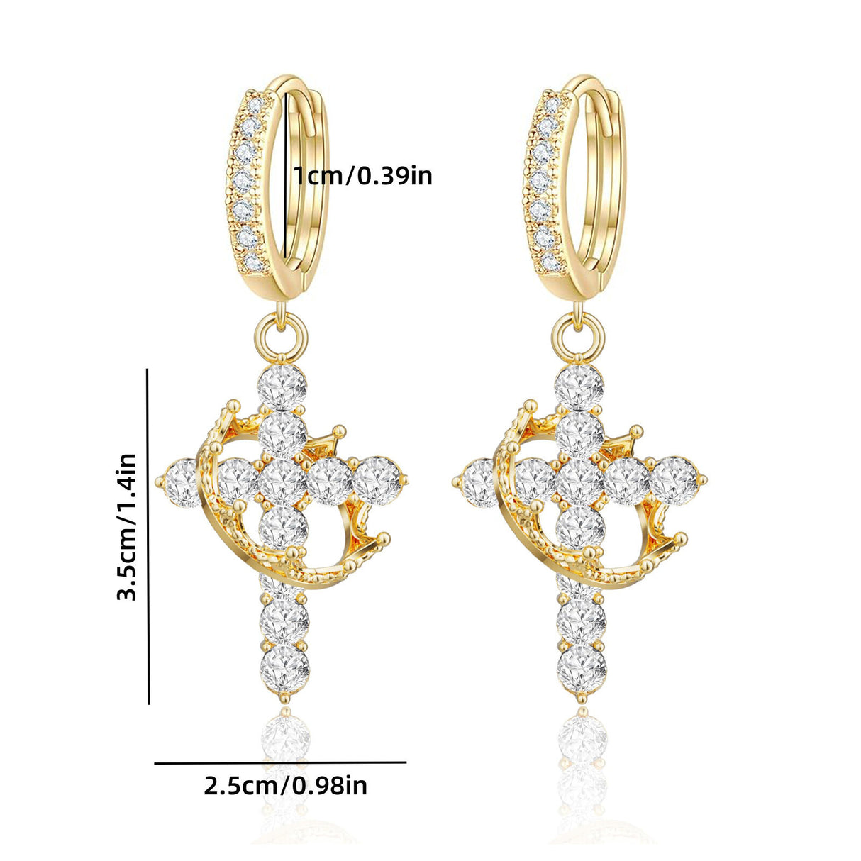 Rotating Crown Cross Earrings Set with Zircon - V.I.P Digital Presence
