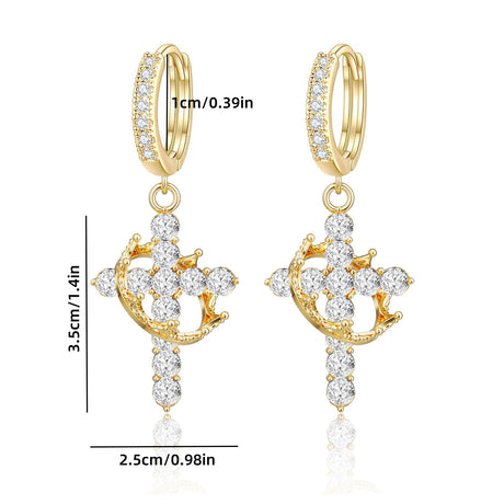 Rotating Crown Cross Earrings Set with Zircon - V.I.P Digital Presence
