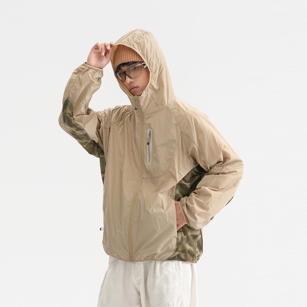 Camouflage Spliced Thin Hooded Sun Protection Clothing Men's Outdoor Sports Reflective Design Casual Jacket Trendy - V.I.P Digital Presence