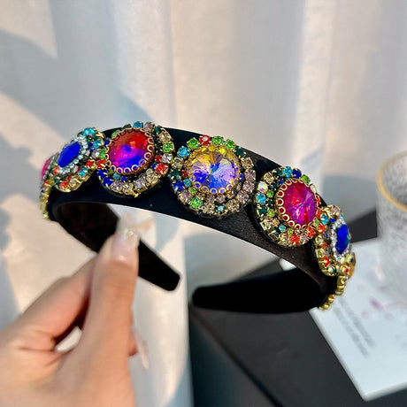 Fashionable glass inlaid diamond wide edge sponge hair hoop - V.I.P Digital Presence