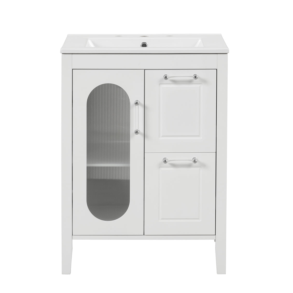 24" Bathroom Vanity with Sink, Bathroom Vanity Cabinet with Two Drawers and Door, Adjustable Shelf, Solid Wood and MDF, White - V.I.P Digital Presence