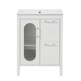 24" Bathroom Vanity with Sink, Bathroom Vanity Cabinet with Two Drawers and Door, Adjustable Shelf, Solid Wood and MDF, White - V.I.P Digital Presence