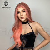 Long Curly Hair 24inch Women's Wig Set In The Middle Part Orange Pink - V.I.P Digital Presence