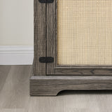 Vine TV stand console table, suitable for TVs under 70 inches, equipped with 2 storage shelves and 2 natural rattan doors, gray - V.I.P Digital Presence