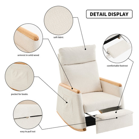 Accent Rocking Chair with Footrest High Back Rubber Wood Rocking Legs Bedroom Living Space 38.6D X 26.8W X 40.6H Inch - V.I.P Digital Presence