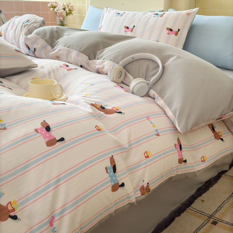 Double Gauze Four-Piece Set Jacquard Small Bamboo Cotton Three-Piece Set Student Dormitory INS Fresh Floral Bedding - V.I.P Digital Presence