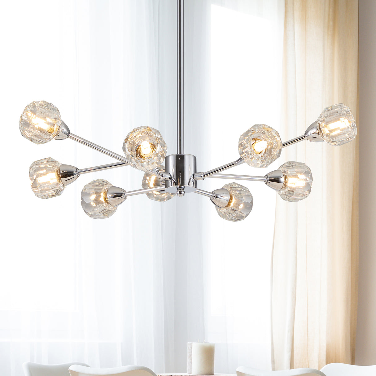Modern Crystal Chandeliers, 9 Lights Chrome Chandelier for Living Room Bedroom (Bulbs Not Included) - V.I.P Digital Presence
