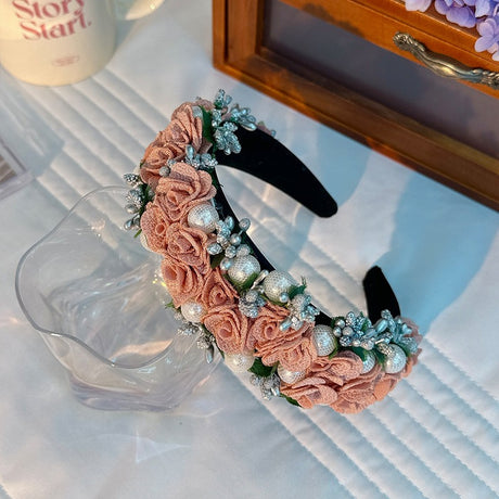 Fashionable Baroque Fabric Rose Pearl Flower Headband - V.I.P Digital Presence