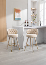 COOLMORE Counter Height Bar Stools Set of 2 for Kitchen Counter Solid Wood Legs with a fixed height of 360 degrees Beige