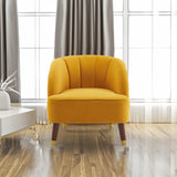 Upholstered Barrel Accent Chair With Wooden Legs - V.I.P Digital Presence