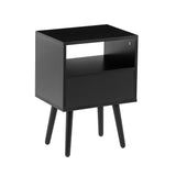 15.75" Rattan End table with drawer and solid wood legs Modern nightstand side table for living room black - V.I.P Digital Presence