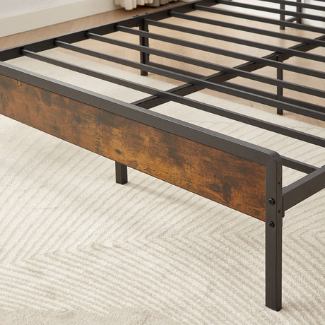 Bed frame with charging station full size, Rustic Brown, 83.1'' L x 56.1'' W x 39'' H - V.I.P Digital Presence