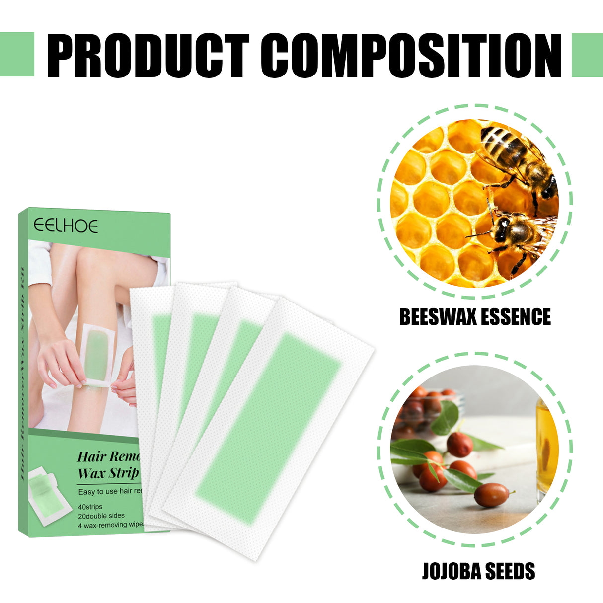 Hair Remove Wax Strips, Gentle Portable Fast Clean Tear Hair Removal Smooth Wax Strips